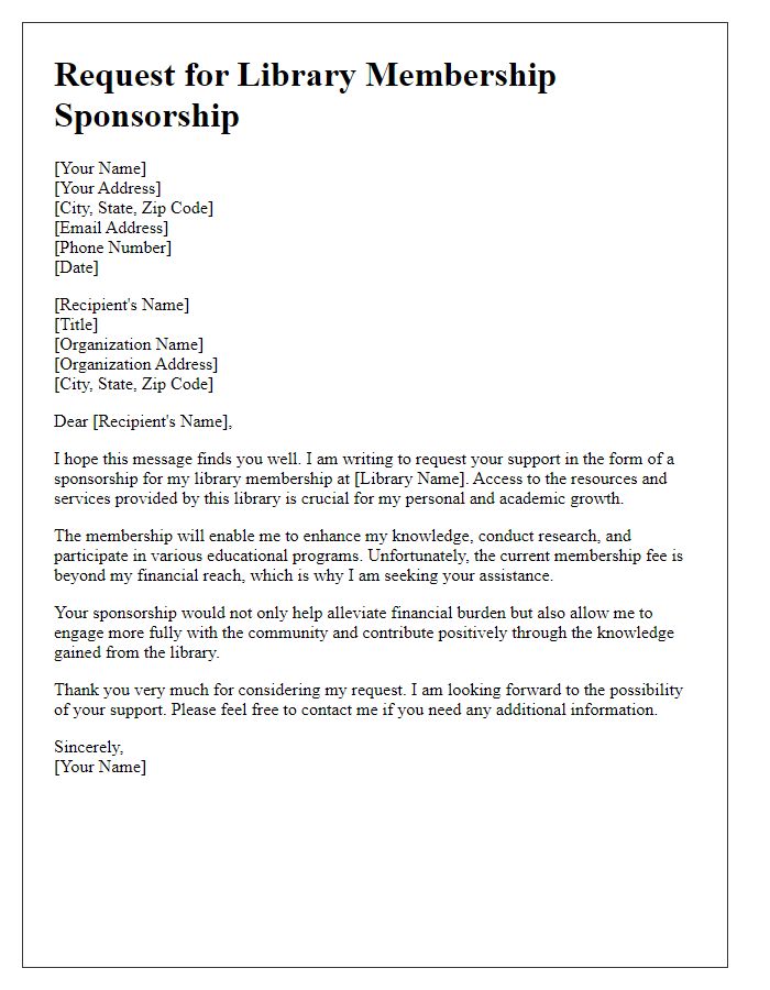 Letter template of library membership sponsorship request