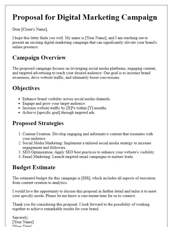 Letter template of digital marketing campaign pitch