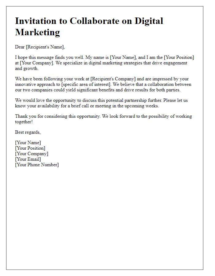 Letter template of digital marketing collaboration invitation