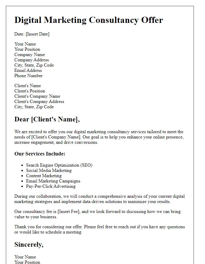 Letter template of digital marketing consultancy offer