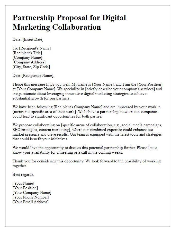 Letter template of digital marketing partnership suggestion