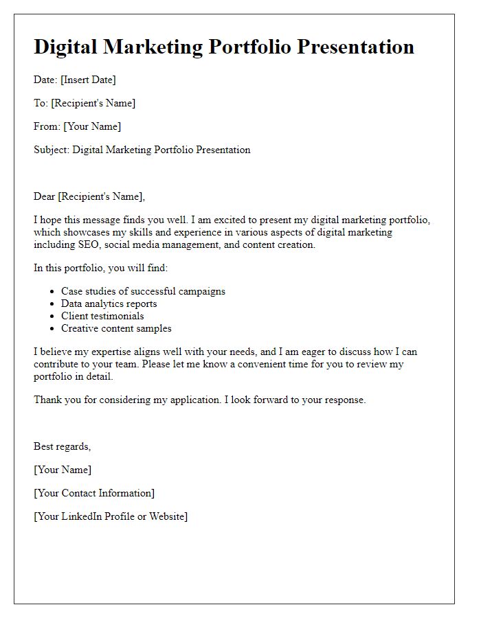 Letter template of digital marketing portfolio presentation