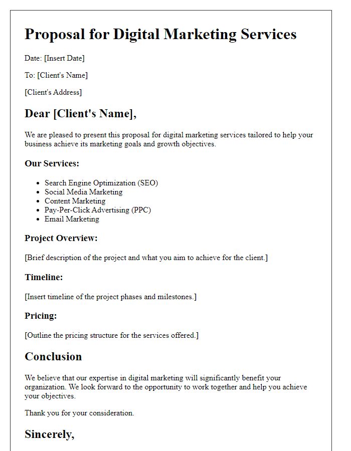 Letter template of digital marketing services proposal