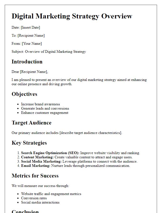 Letter template of digital marketing strategy overview