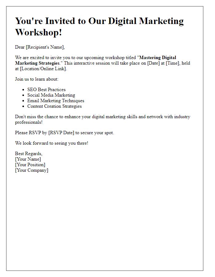 Letter template of digital marketing workshop invitation