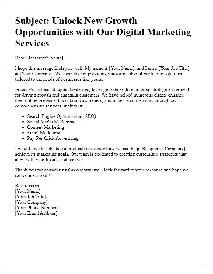 Letter template of introductory digital marketing outreach