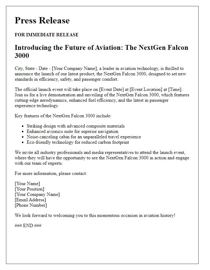 Letter template of aviation industry product launch announcement