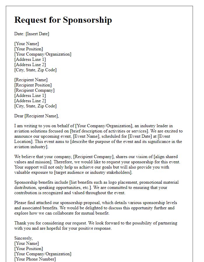 Letter template of aviation industry sponsorship request