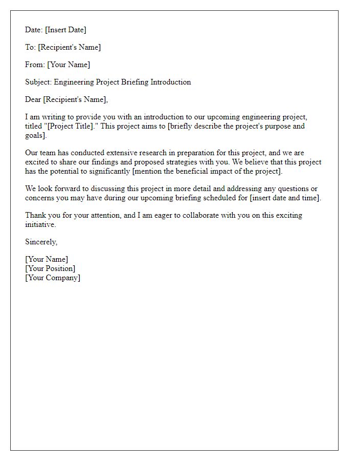 Letter template of engineering project briefing introduction