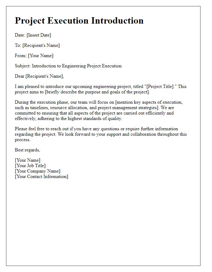 Letter template of engineering project execution introduction