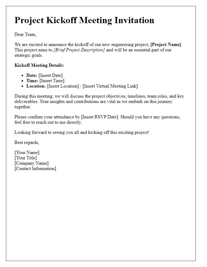 Letter template of engineering project kickoff introduction