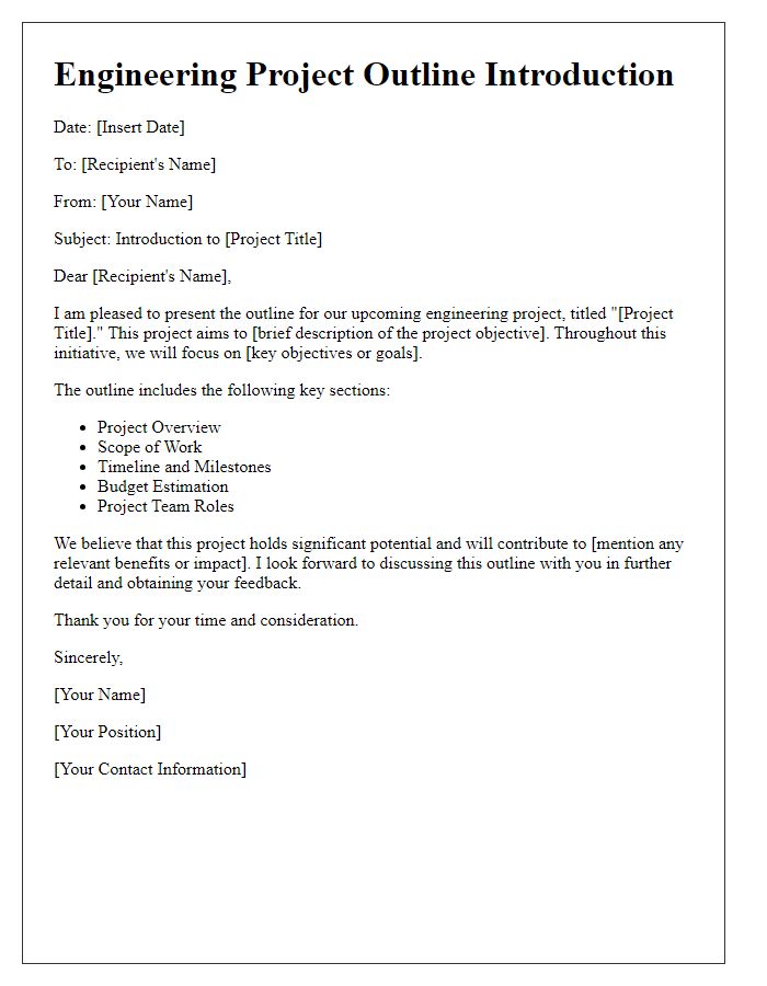 Letter template of engineering project outline introduction