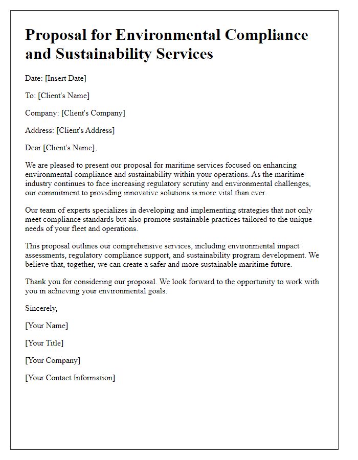 Letter template of maritime service proposal introduction for environmental compliance and sustainability.