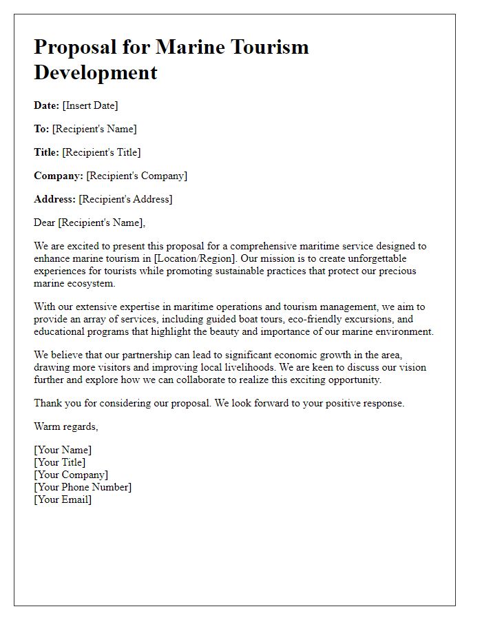 Letter template of maritime service proposal introduction for marine tourism development.