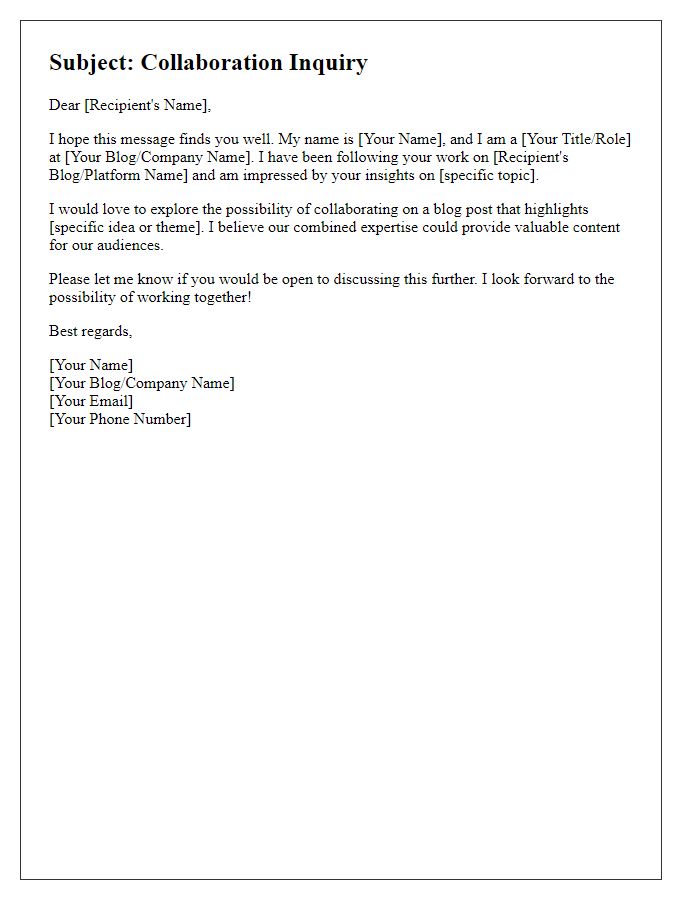 Letter template of inquiry for blogging collaboration discussion