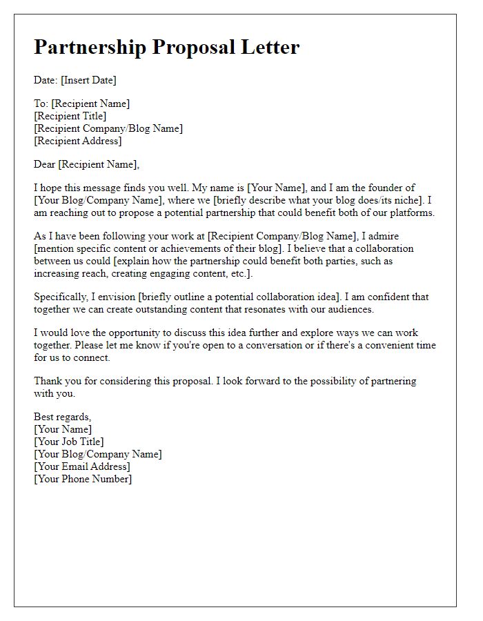 Letter template of introduction for a blogging partnership proposal