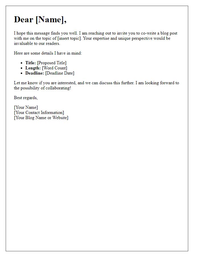 Letter template of invitation to co-write a blog post