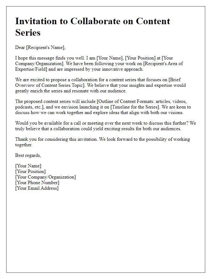 Letter template of invitation for collaborative content series