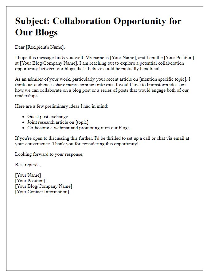 Letter template of outreach for collaborative blog content