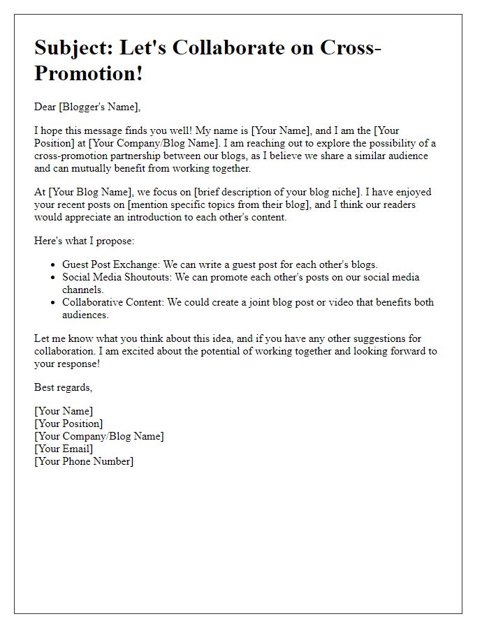 Letter template of outreach for cross-promotion in blogs