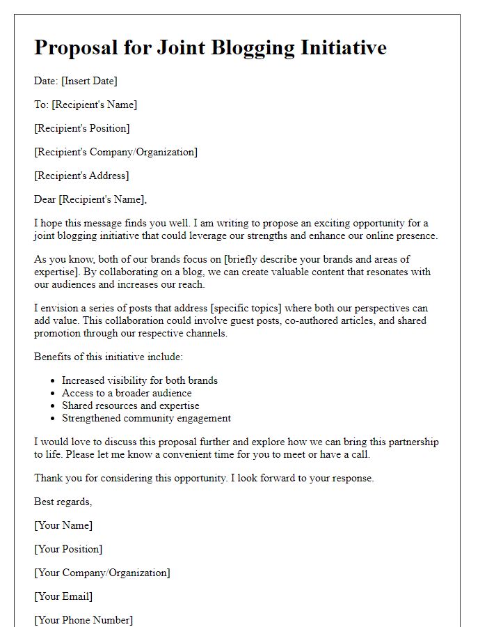 Letter template of proposal for joint blogging initiative