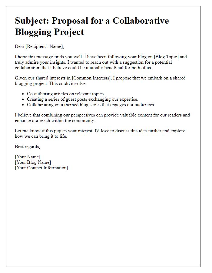 Letter template of suggestion for shared blogging projects