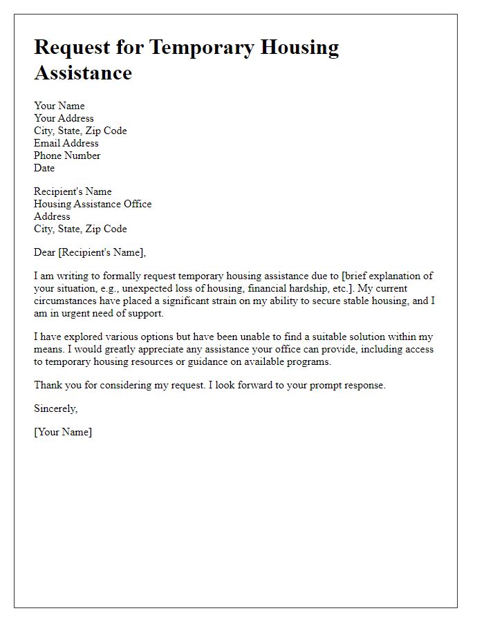 Letter template of request for temporary housing assistance