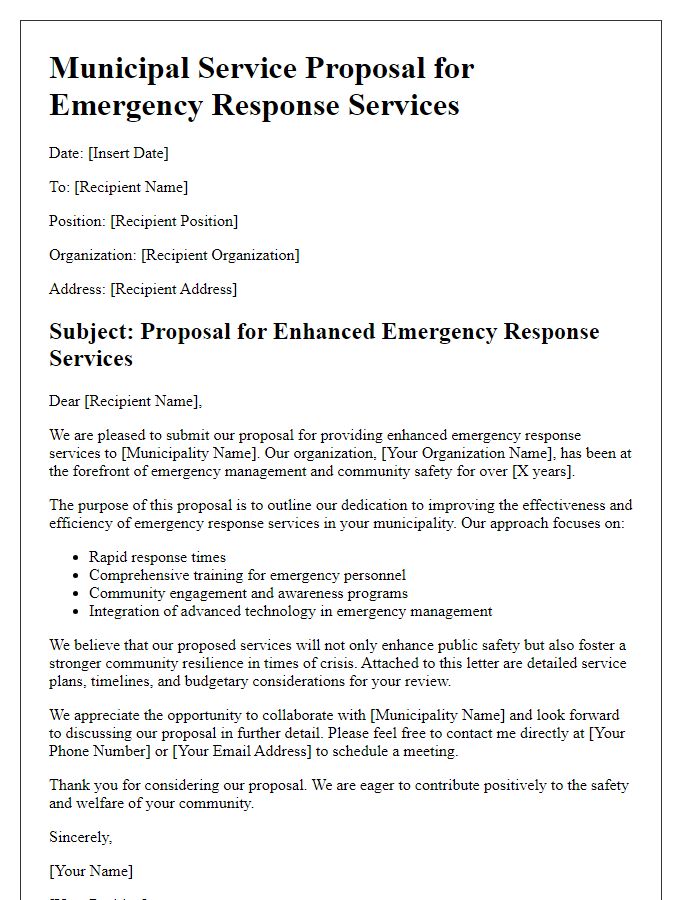 Letter template of municipal service proposal aimed at emergency response services.