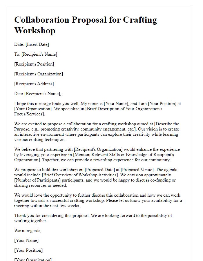 Letter template of collaboration proposal for a crafting workshop.