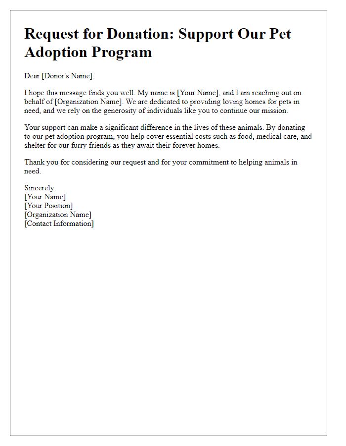 Letter template of pet adoption donation request introduction