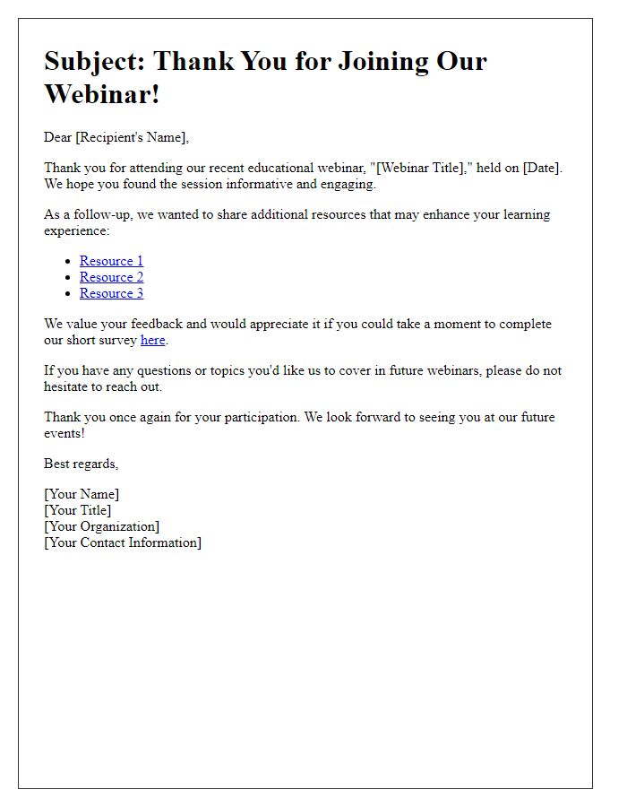 Letter template of follow-up for an educational webinar introduction