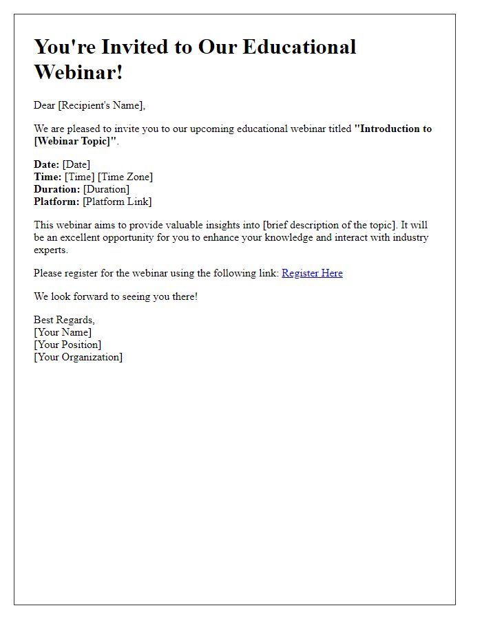 Letter template of invitation for an educational webinar introduction