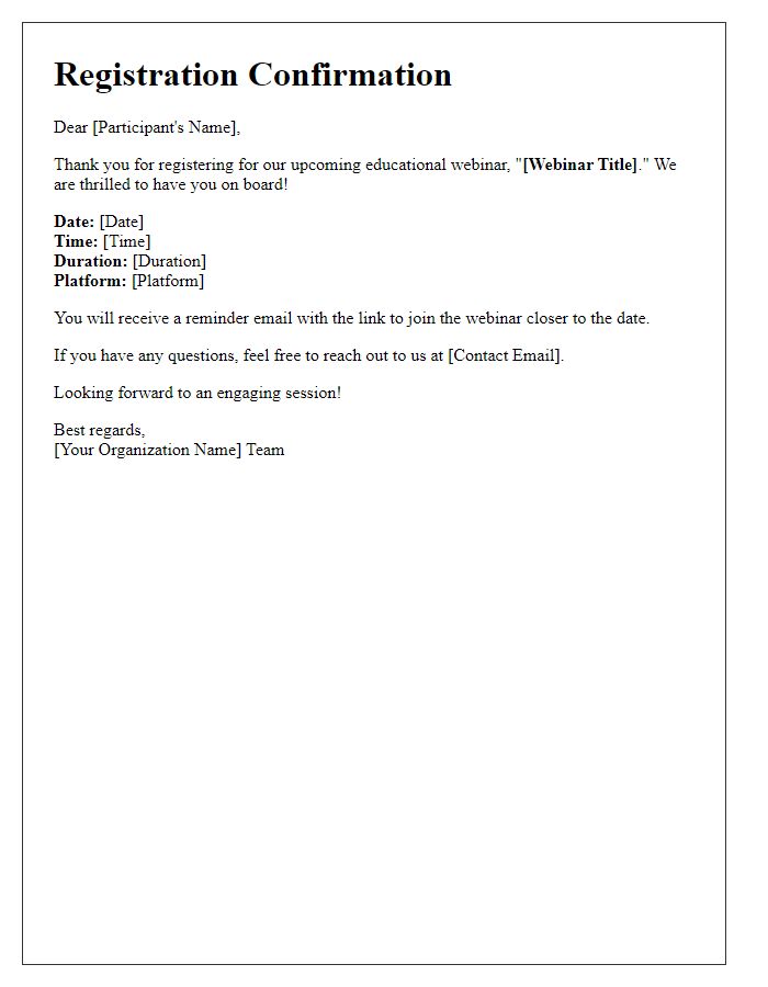 Letter template of registration confirmation for an educational webinar introduction