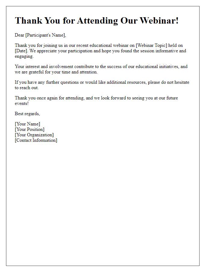 Letter template of thank you for attending an educational webinar introduction