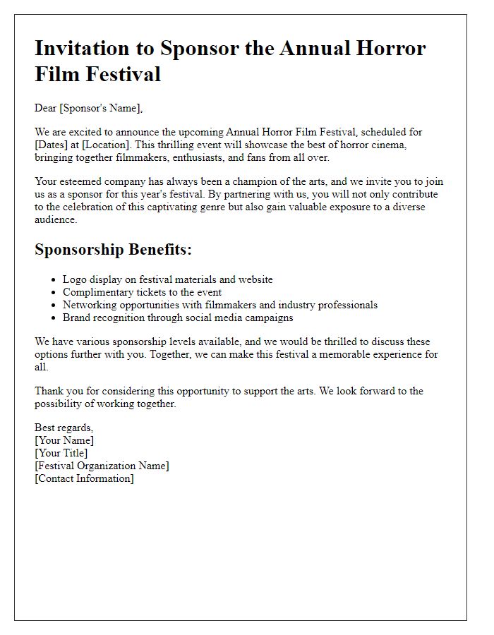 Letter template of horror film festival sponsorship invitation