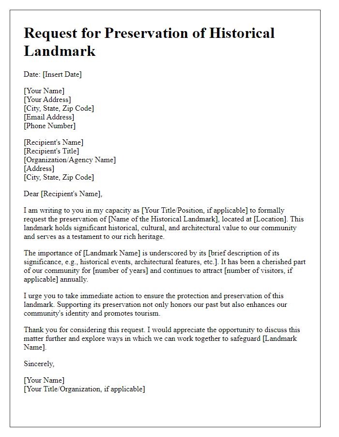 Letter template of historical landmark preservation request