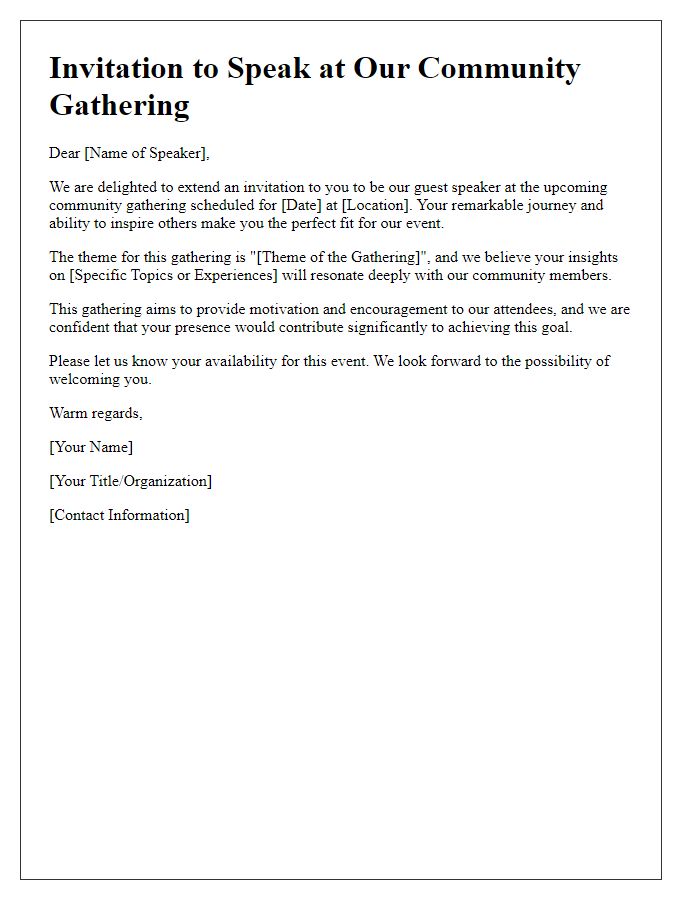 Letter template of motivational speaking introduction for community gatherings