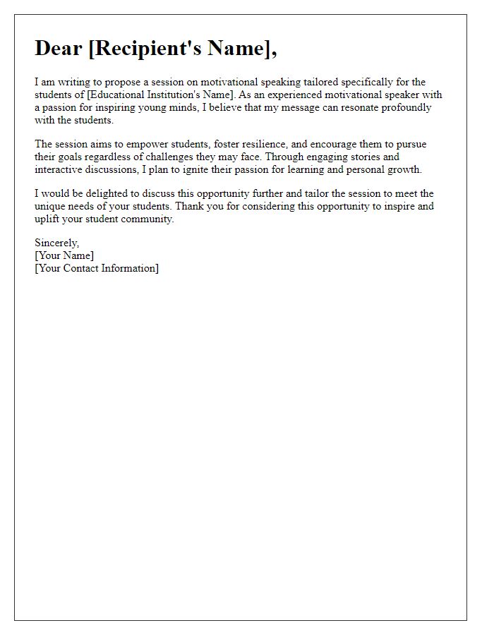 Letter template of motivational speaking introduction for educational institutions