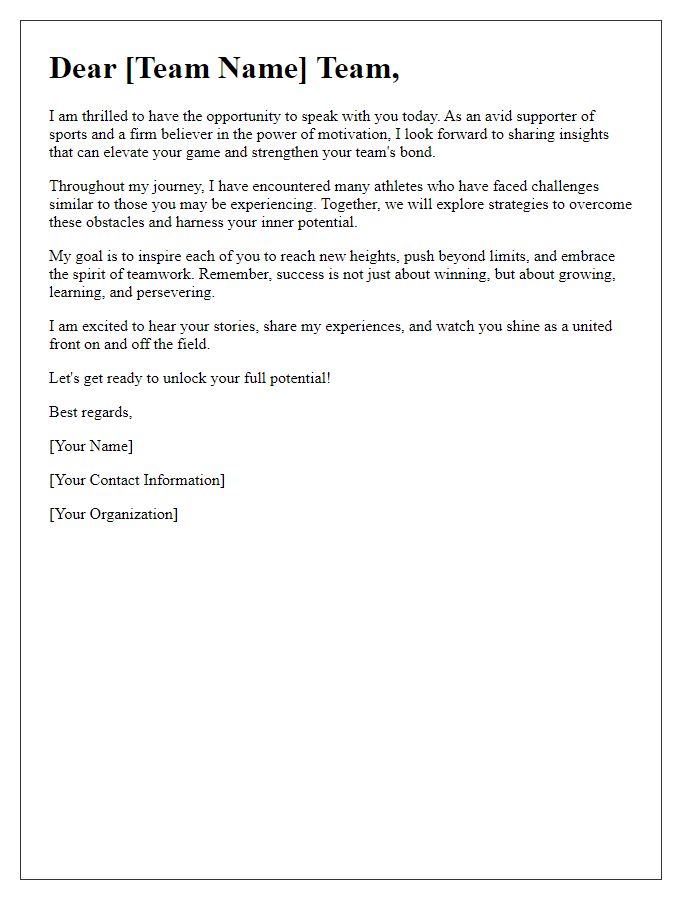 Letter template of motivational speaking introduction for sports teams