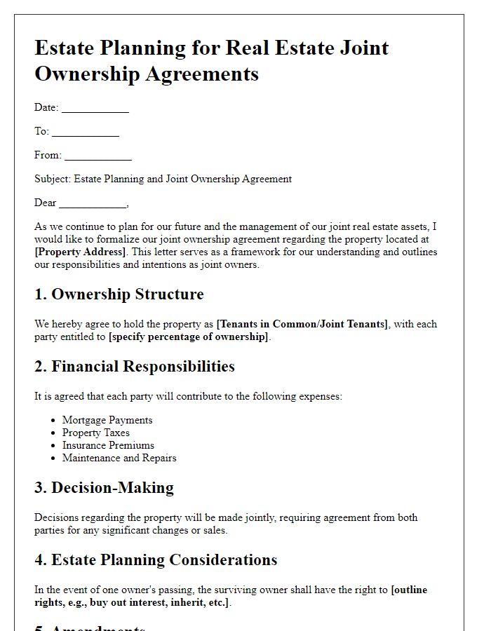 Letter template of estate planning for real estate joint ownership agreements