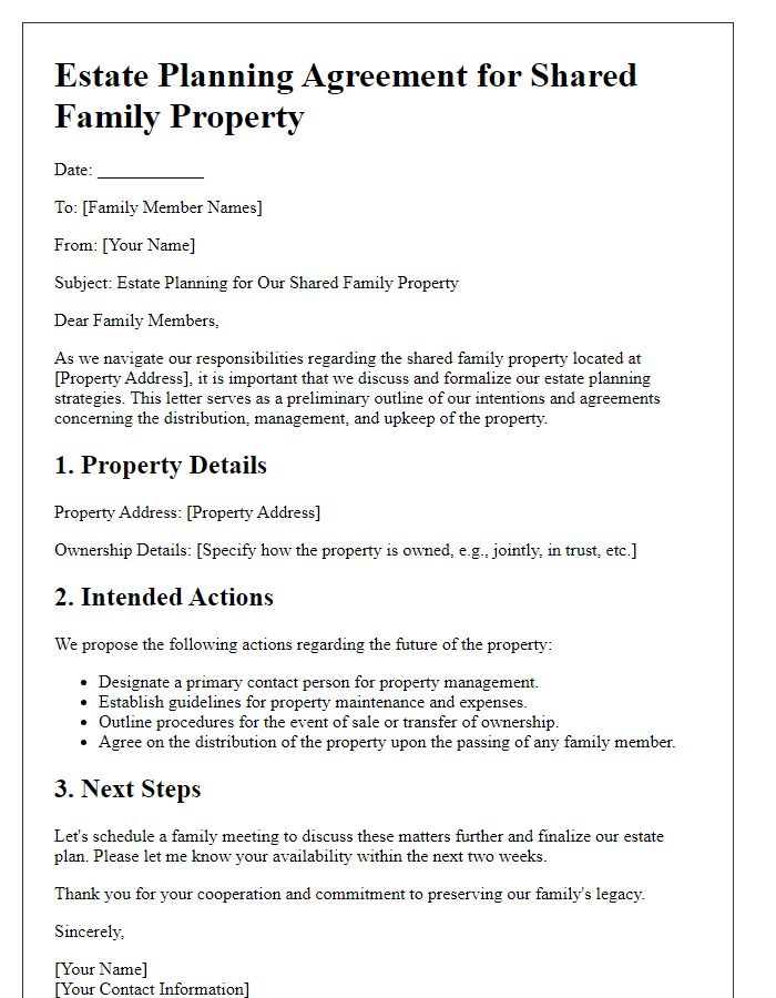 Letter template of estate planning for shared family property