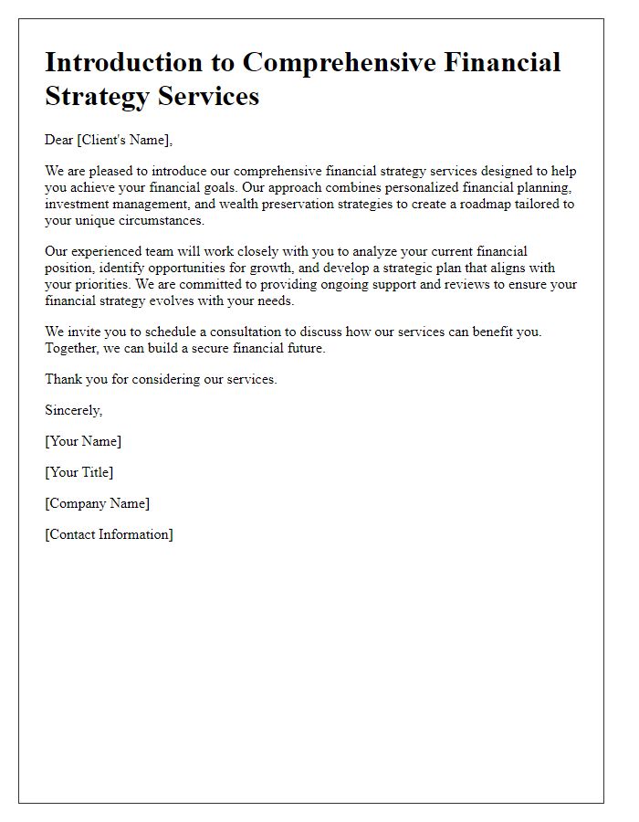 Letter template of comprehensive financial strategy services introduction