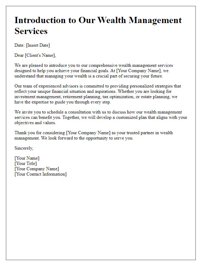 Letter template of wealth management services introduction