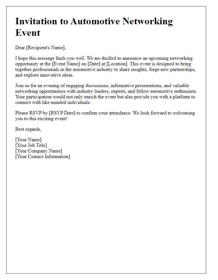 Letter template of automotive event networking opportunity