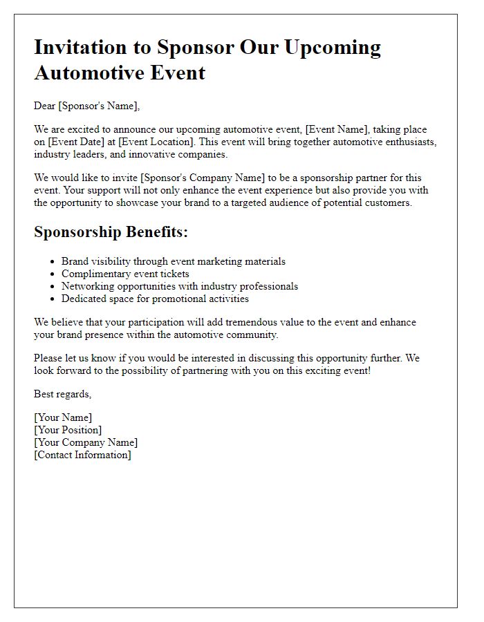 Letter template of automotive event sponsorship invitation