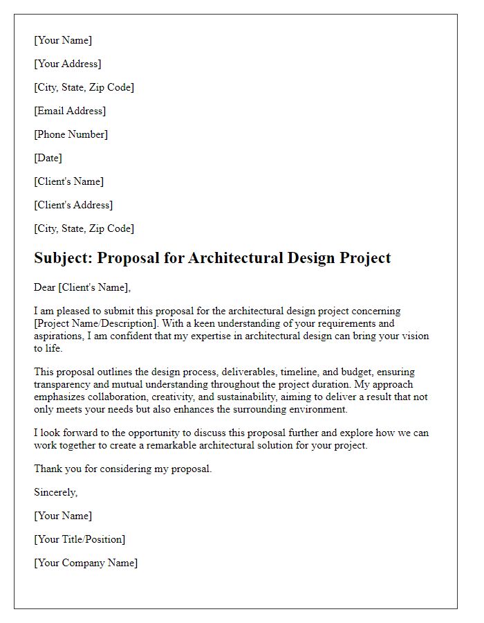 Letter template of architectural design project proposal introduction.