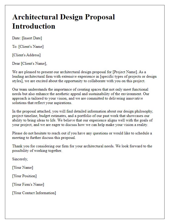 Letter template of architectural design proposal introduction letter.