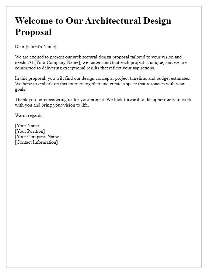 Letter template of architectural design proposal welcome message.