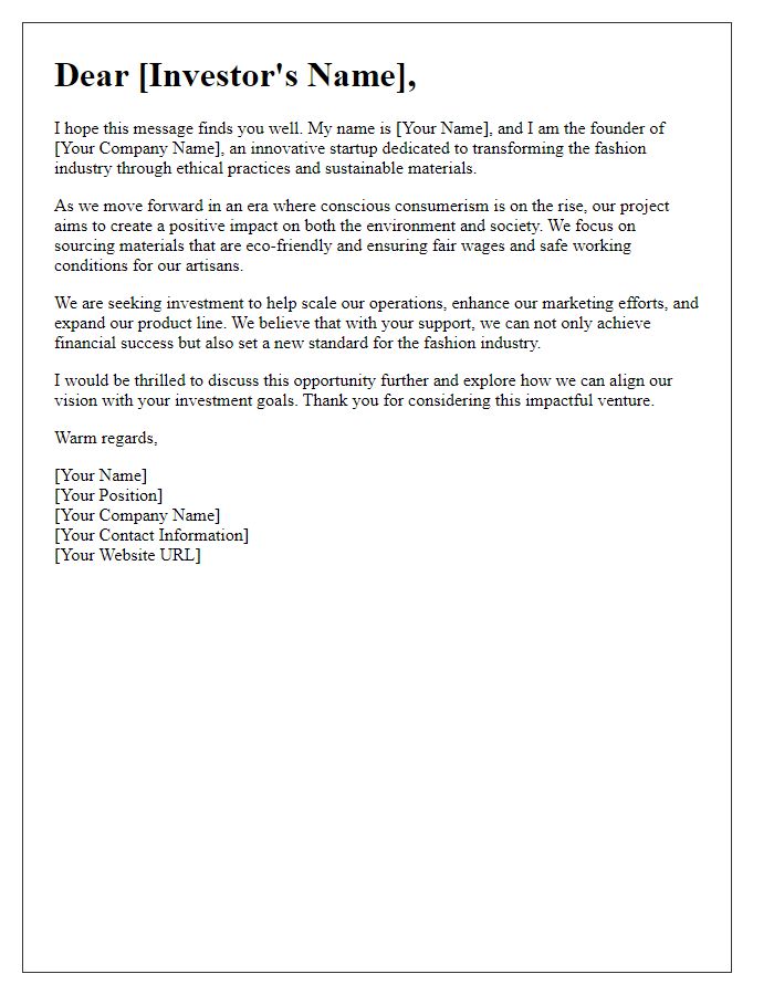 Letter template of ethical fashion project introduction to investors.