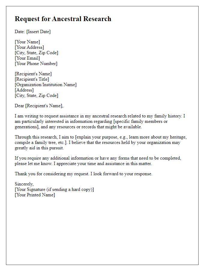 Letter template of ancestral research request